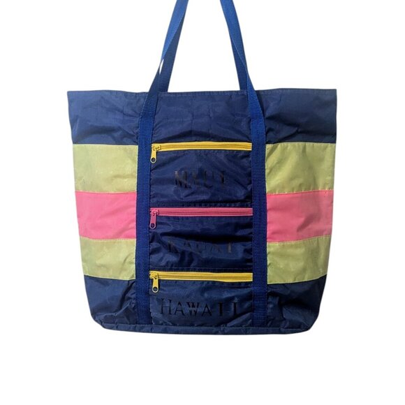 Vintage Hawaii Beach Bag Zipper Pocket Tote Molokai Oahu Maui Hawaii Lanai Kauai - Picture 2 of 12